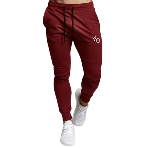 Herr VQ Joggingbyxor Fitness Joggers Träningsoverall Sweatpants Sport Dragsko Byxor Red XL
