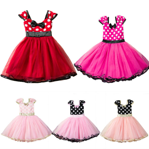 Barns flickor rosett Polka Dot ärmlös lång prinsessklänning red 90cm