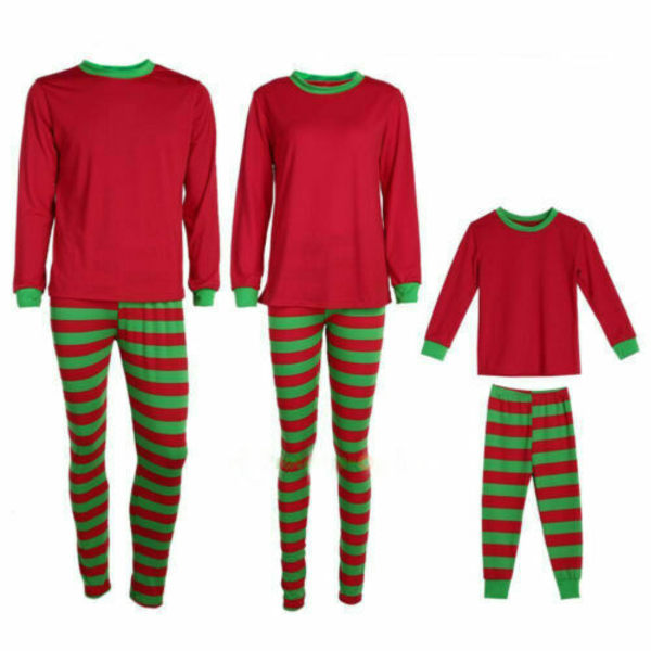 Vuxna barn familj matchande långärmad julpyjamas nattkläder outfit Striped, Women M