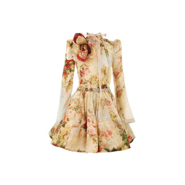 Dame Retro Blomstrete Mini A-Linje Kjole Lange Ermer Ferie Sommer Strand Solkjole L