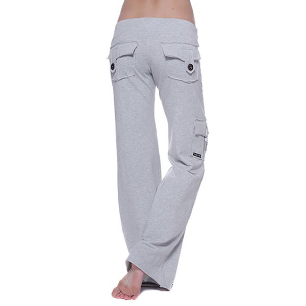 Kvinnor Hög Midja Knapp Lös Fickor Pilates Stretch Yoga Byxor grey 4XL