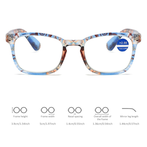 Dam designer läsglasögon för damer +1,0 1,5 2,0 3,0 3,5 4,0 överdimensionerade glasögon Blue Frame,+200
