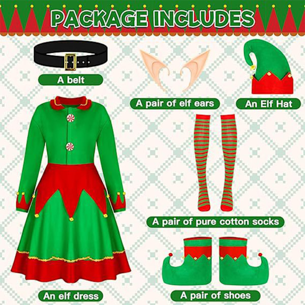 Dam Elfdräkt Julparty Festkläder Jultomten Hjälpare Outfit L