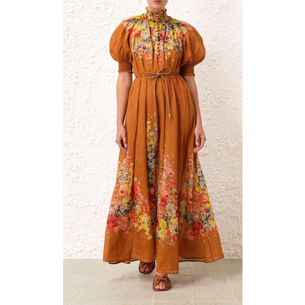 Dame Kortærmet Boho Print Maxikjole Fest Sommer Strand Ferie Sommerkjole 2XL