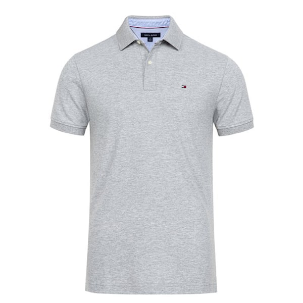 Tommy Herrkläder Tryckt Poloshirt Casual Lös Passform Bekväm Lätt Andningsbar Kortärmad Krage Knappar T-shirt Blus Toppar Grey XL