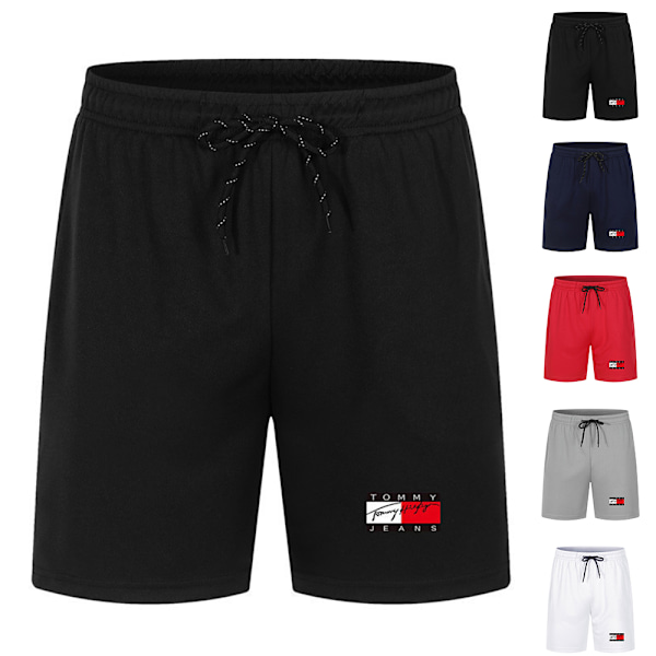 Tommy Hilfiger Herr Casual Shorts med dragsko, Gym Jogging Fritid Sommar Sweatpants Strandshorts Light grey L