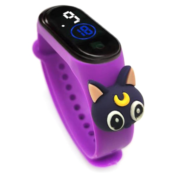 Barnsöta Sport Digitala klockor Vattentäta Klockor Armband Purple Luna Cat