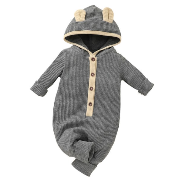 Höst Vinter Baby Pojkar Flickor Stickad Romper Hooded Sweater Jumpsuit grey 3-6M