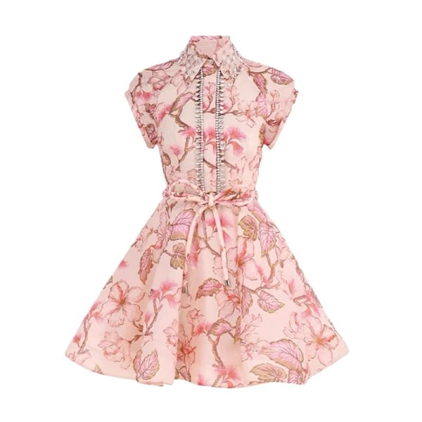 Elegant Rhinestone Blomster Mini Kjole Pink A-Linje Kjoler Bryllupsgæst til Kvinder Pink XL
