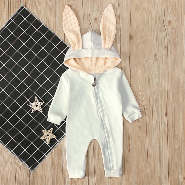 Nyfödd baby kanin Hooded Romper Jumpsuit Bodysuit Outfit Present 9-12M
