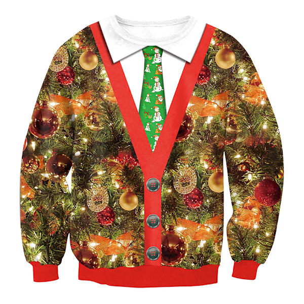 Joulu 3D-printti ruma collegepaita pitkähihainen pusero jouluaiheinen toppi Green Tie XL