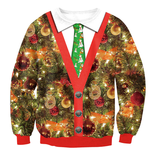 Jul 3D-utskrift ful tröja långärmad pullover jul topp Green Tie M