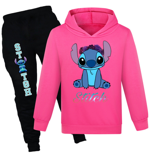 Lilo and Stitch Barn T-shirt Hoodie Byxor Träningsoverall Set Outfit Rose red 150cm