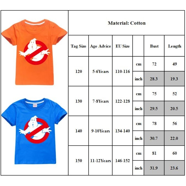 Barn Pojkar Flickor Ghostbusters Tryck T-Shirt Toppar Sommar Casual Kortärmad Tee Orange 130cm