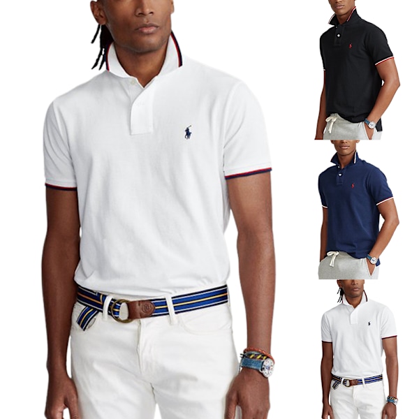 Ralph Lauren Herr Polotröja Mode Broderad Polotröja Casual Lös Passform Bekväm Lätt Andningsbar Kortärmad Krage Knappar T-shirt White 2XL