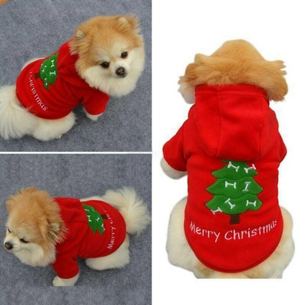 Husdjur Valp Hund Katt Julgran Vinter Varma Hoodie Jumper Rock Jul Kläder XL