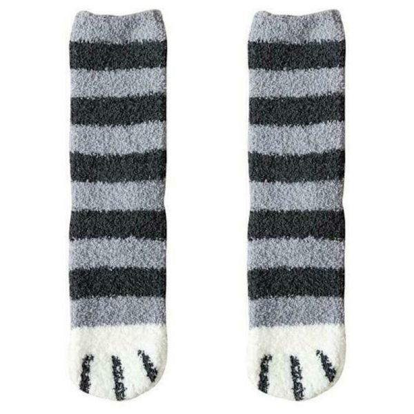 Kvinnors plyschstrumpor varma strumpor vinter söta kattassar sova strumpor Grey stripes