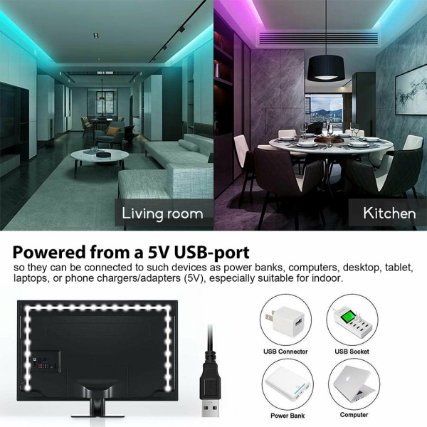 LED Strip Lights TV Bakgrundsljus 5050 RGB Color Change Bluetooth 3m