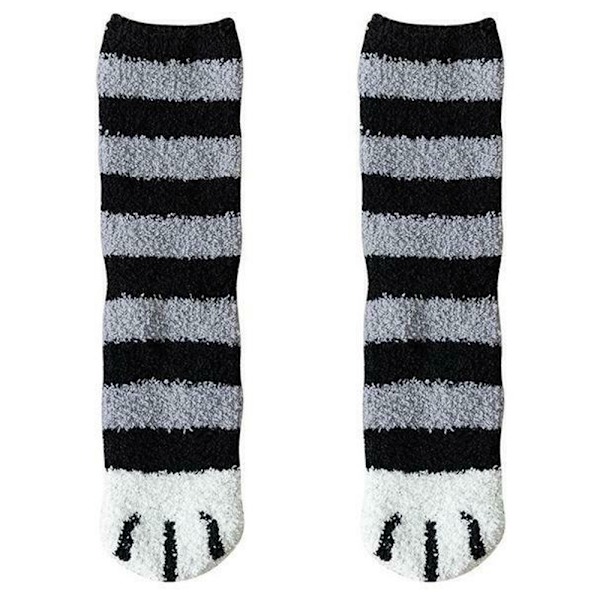 Kvinnors plyschstrumpor varma strumpor vinter söta kattassar sova strumpor black strips