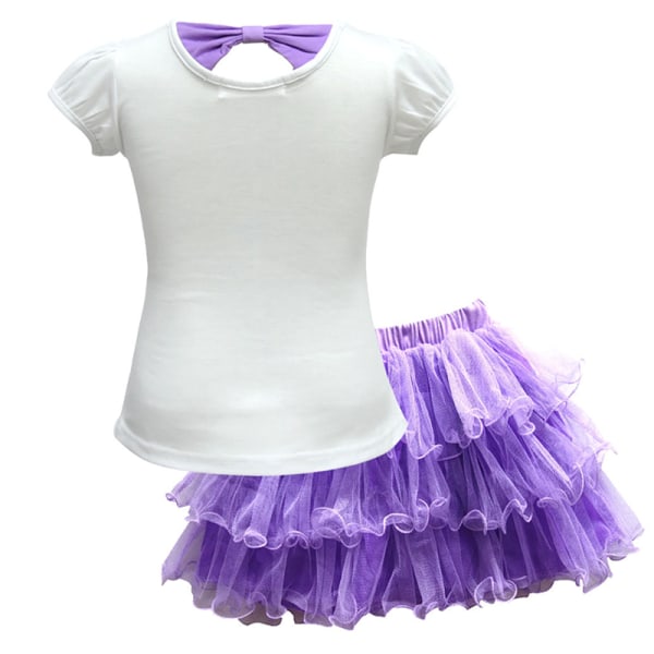 T-shirt med kort mesh enhörning för flickor och plisserad mesh-kjol Purple 150cm