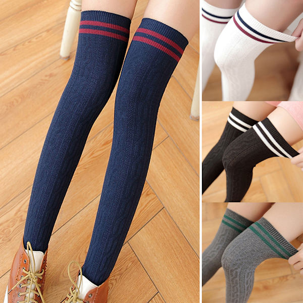 Stripete fritert deig twist strømper elastisk sexy utendørs for kvinner Navy