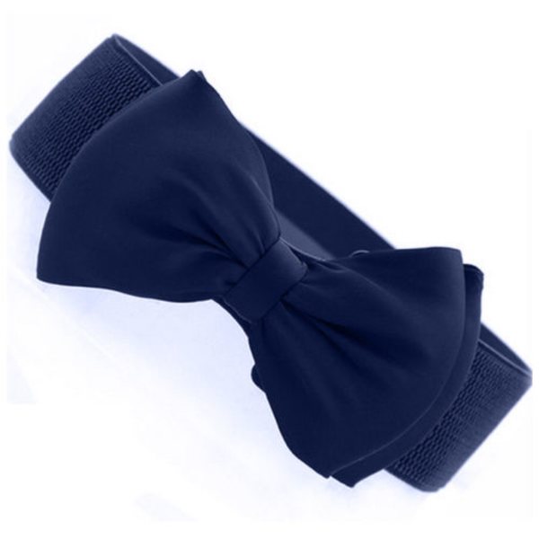 Kvinnors rosett elastisk rosett breda bälten klänning spänne midjeband navy blue