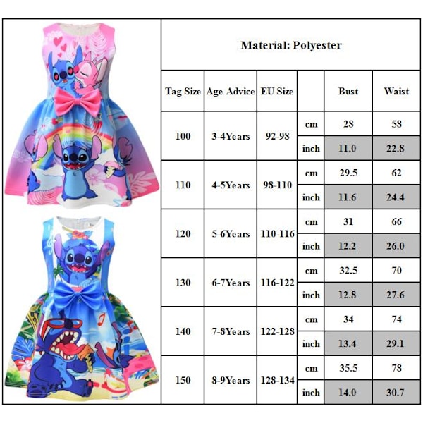 Flickor Lilo och Stitch Prinsessklänning Födelsedag Jul Halloween Cosplay Karneval Maskerad #5 140cm