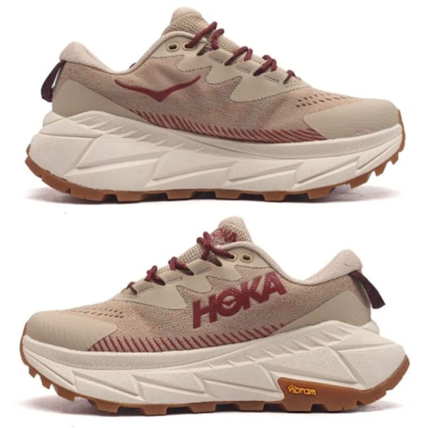 HOKA ONE ONE Skyline Float X Herrskor Låg-Topp Vägspringande Träningsskor Stretch-Stickade Vandringsskor Skin+ Wine Red 40