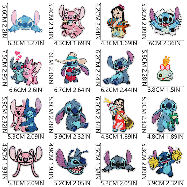 16 stk./sett Lilo & Stitch Patch Strykeapplikasjon Stryk På 16PCS