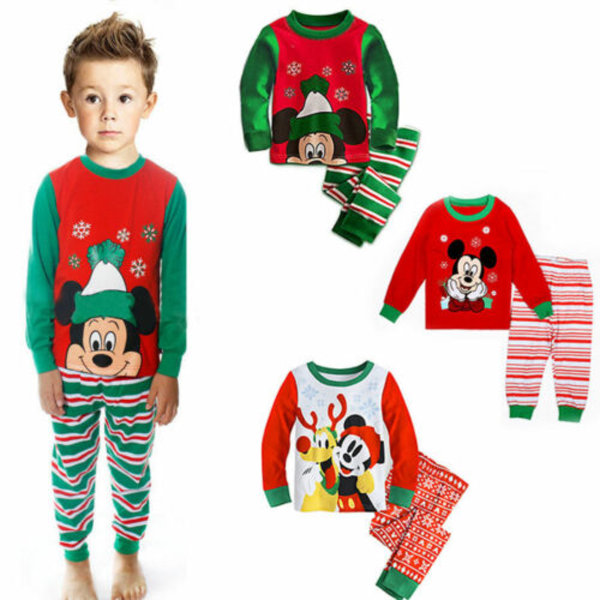 Barn Pojkar Flickor Mickey Jul Pyjamas Set Nattkläder Jul Loungewear Pyjamas Red Mickey 130cm