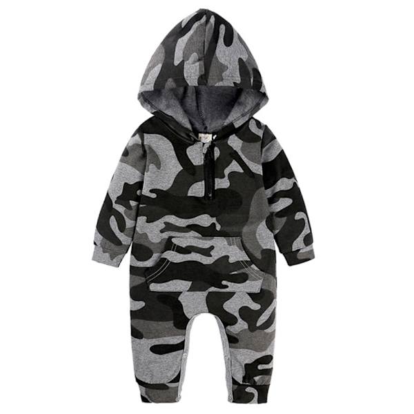 Baby Drenge Pige Sød Romper Hætte Lomme Jumpsuit Tøj Outfit Camouflage 70cm