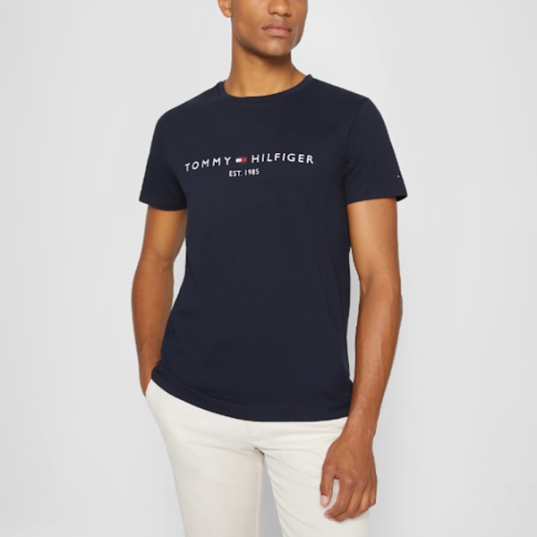 TOMMYHILFIGER Tryckt T-shirt med Kort Ärm, Rund Hals, för Män Royal Blue 2XL