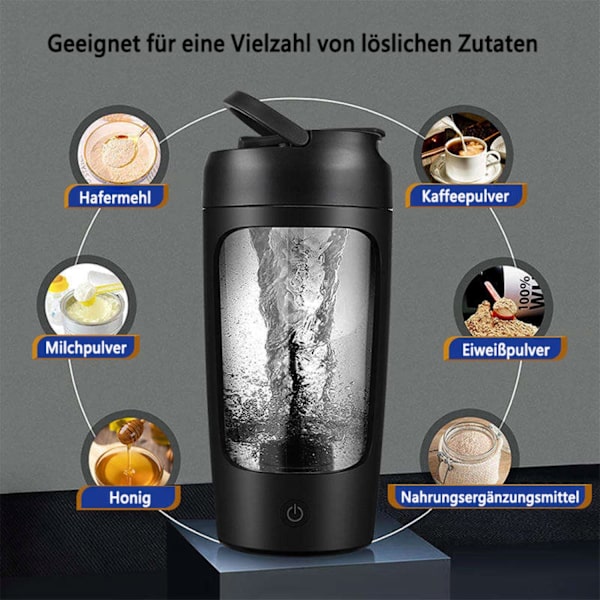 Elektrisk Protein Shaker 650ml, Dricksflaska, Vattenflaska, Automatisk Proteinmixer, För Perfekta Krämiga Proteinshakes Black