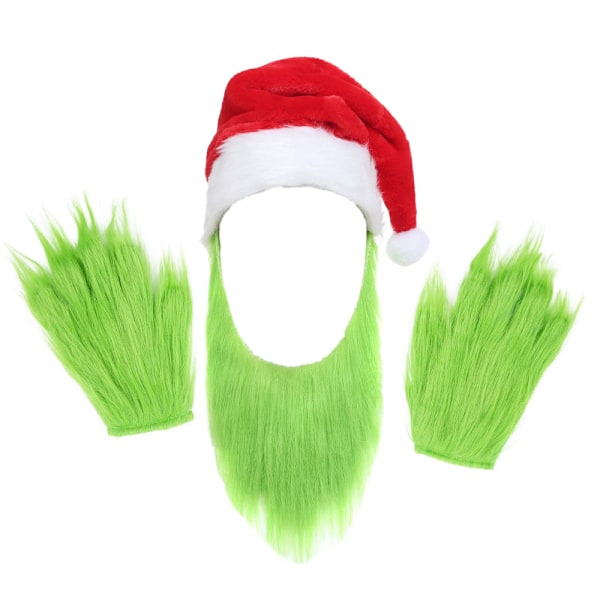 Herre Jule Grønt Skæg Julemandshatte + Pelsede Handsker Cosplay Kostume Tilbehør