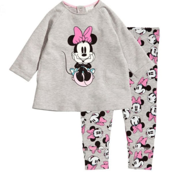 Baby Girl Outfits Musse Pigg print långärmad T-shirt & byxor Grey 90 cm