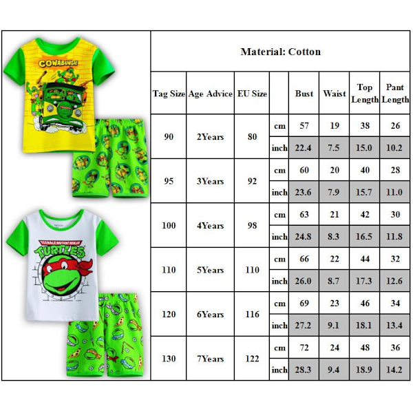 Barn Pojkar Tonåringar Turtles Ninja Pyjamas Nattkläder Sovkläder 2 st/set #2 100cm
