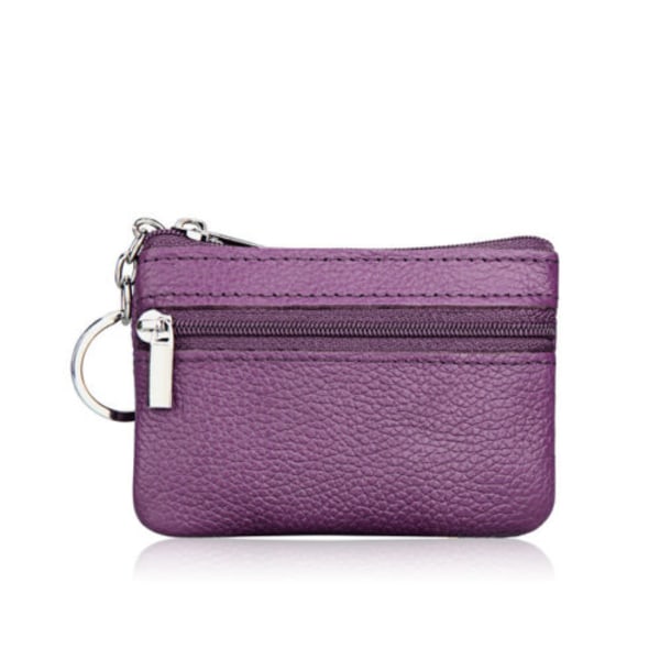 Dam äkta läder myntbörs mini påse växel plånbok Purple