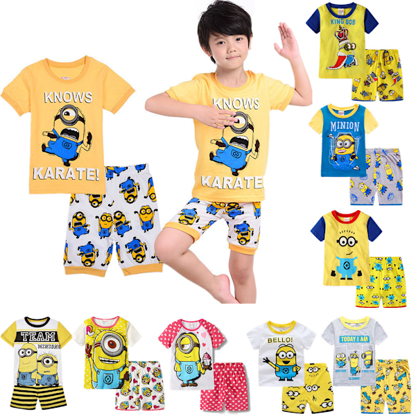 Barn Pojkar Flickor Minions Nattkläder Pyjamas Kortärmad T-shirt Shorts Set PJ's #6 95cm