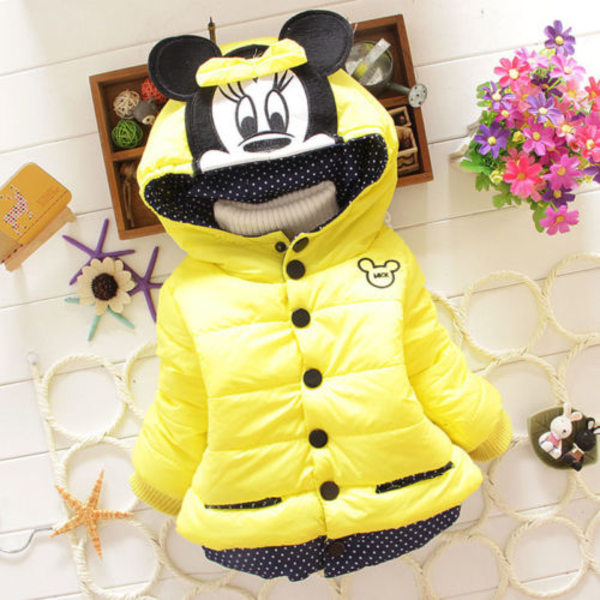 Tecknad Mickey Minnie Coat Zip Hoodie Jacka Top Winter Outdoor Yellow 1-2 Years