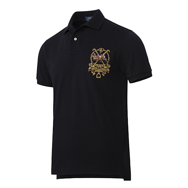 Ralph Lauren Herr Polotröja Solid Mjuk Andningsbar Mesh Polotröjor Slim Fit Krageknappar Kortärmad T-shirt Sommar Casual Strand Träning Tröja Black L