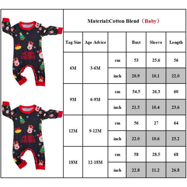 Julpyjamas med tryck för familjen, matchande sovkläder för barn Baby 9M