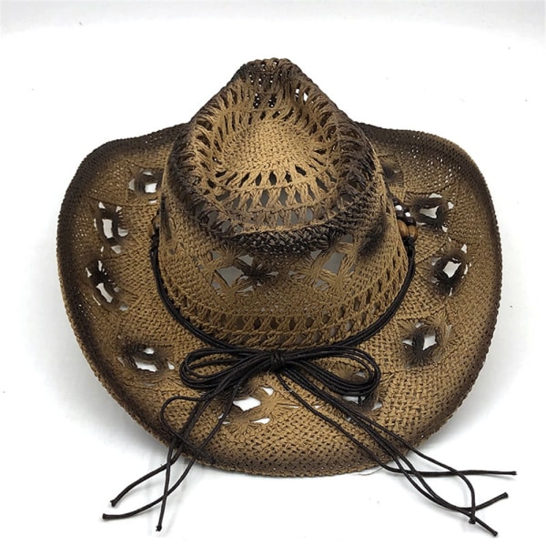 Hollow Western Cowboy Hat Kvinnor Män Handgjord Beach Sun Hat brown