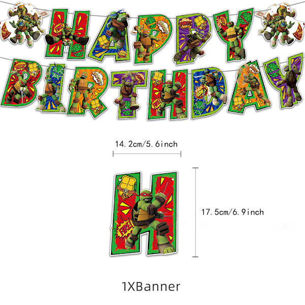 Ninja Turtles Barnkalas Dekoration Ballong Vimpel Set