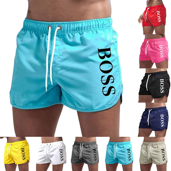 Herr Boss Sport Fitness Simning Badshorts Badkläder Badbyxor Strand Simbyxor Gym Jogger Jogging Sport Sommar Shorts Yellow 2XL