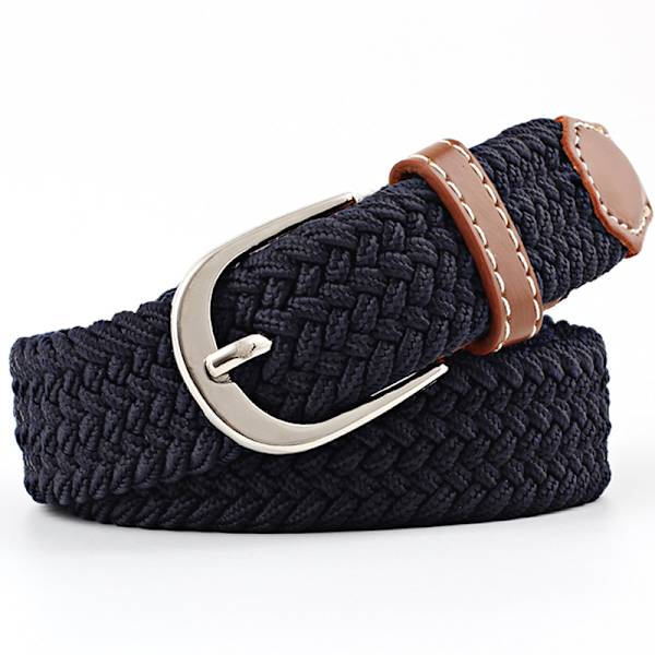 Herrebælte afslappet flettet elastisk stof strækbælte deep navy blue 100CM