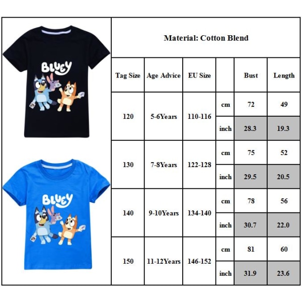 Barn Bingo Blueys T-shirt Pojke Flicka Cartoon Sommar Kortärmad Tee Crew Neck Toppar Black 7-8 Years