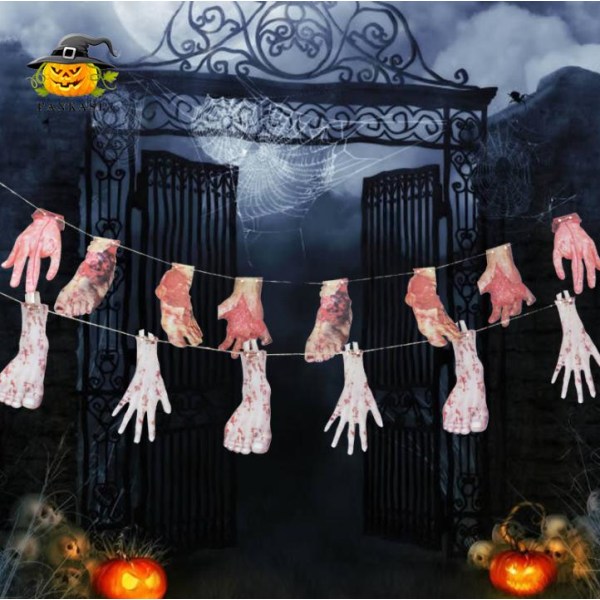 Halloween banner inkluderar trasiga händer och fötter skrämmande A