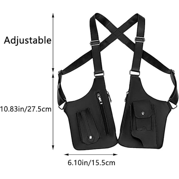 Tyverisikret Multi Pocket Taske Justerbar Læder Skuldertaske Til Mænd Skuldertaske Tyverisikret Sele Dobbelt Skulder Multi-Pocket Taske Til Camping Black