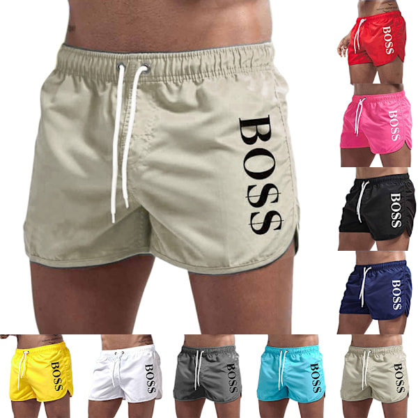 Herr Boss Sport Fitness Simning Badshorts Badkläder Badbyxor Strand Simbyxor Gym Jogger Jogging Sport Sommar Shorts Yellow 2XL