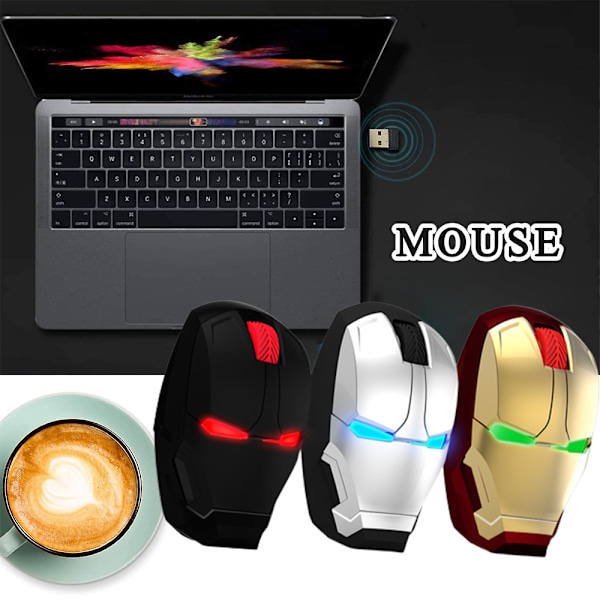 Portabel 24G Ergonomisk Trådlös Mus Mobil Iron Man Datorspelmöss Grey Silver